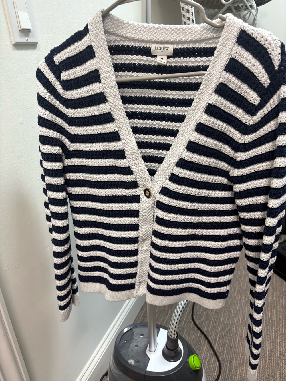 J. Crew Navy and White Striped V-Neck Cardigan